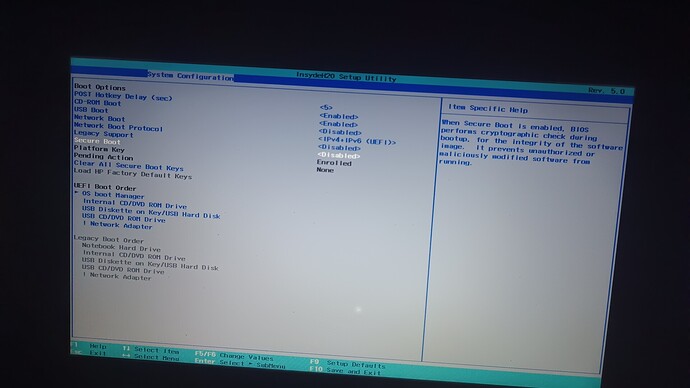 disabled secure boot