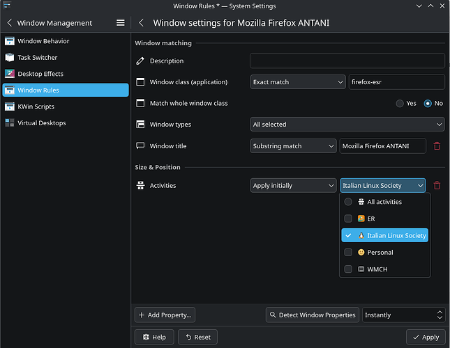 Screenshot KDE Window Rules - System Settings